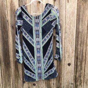 Fire Los Angeles Geo Abstract Long Sleeve Tunic Dress Medium